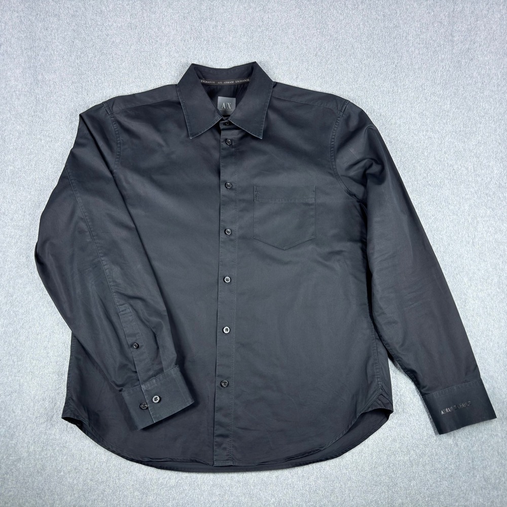 AX Armani Exchange Mens L Shirt Black Button Up Pocket Long Sleeve‎